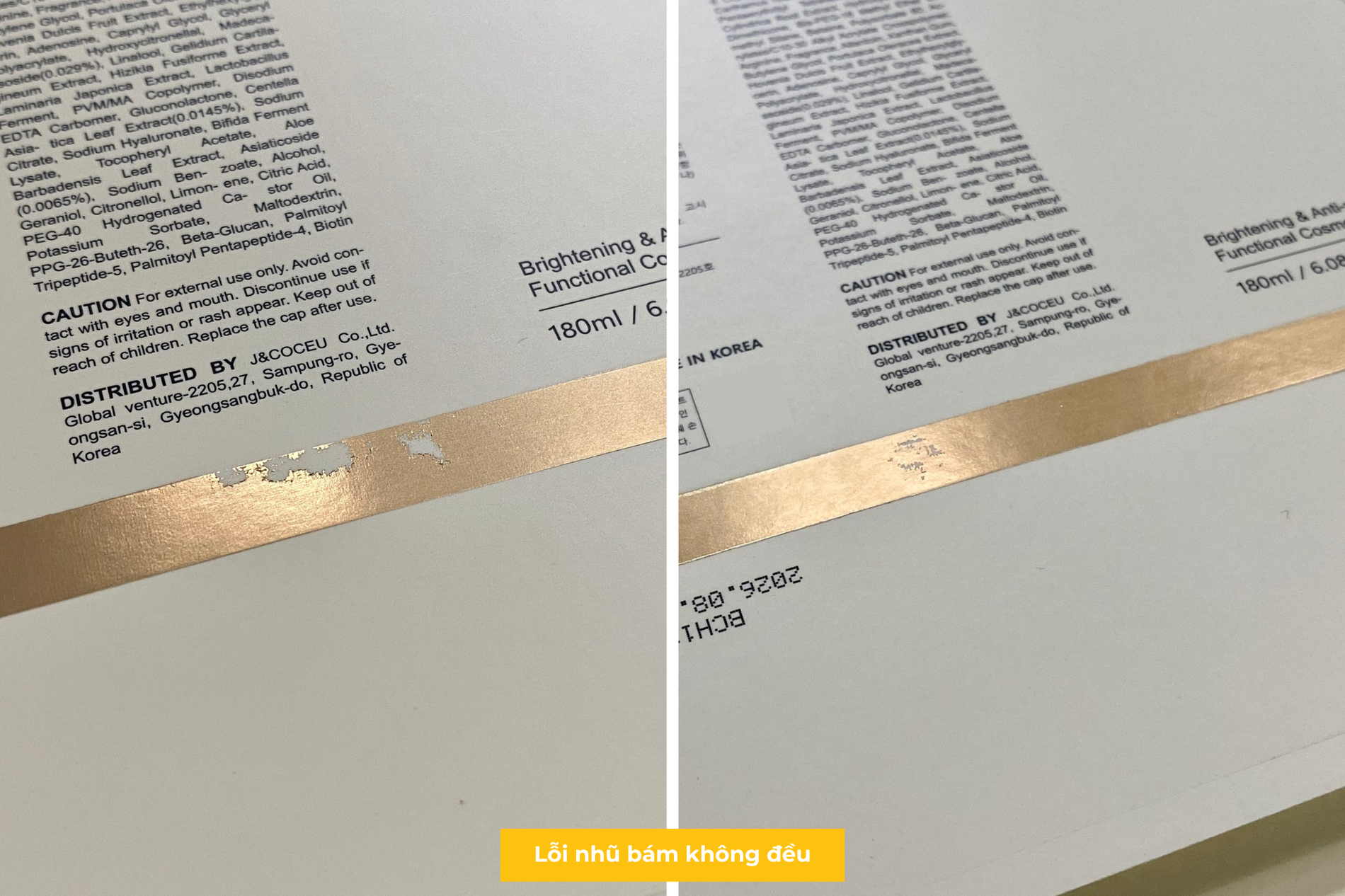 lỗi nhũ bám không đều khi gia công hộp giấy