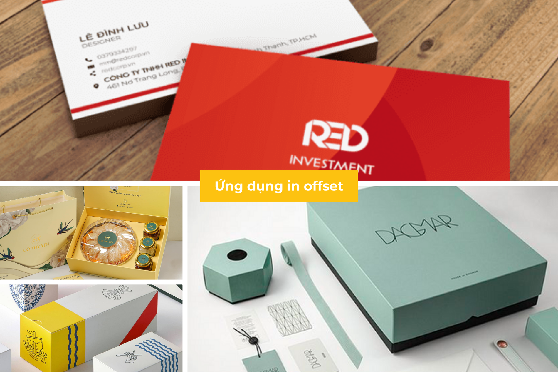 ứng dụng in offset: in bao bì, in card visit, in văn phòng phẩm, in túi giây