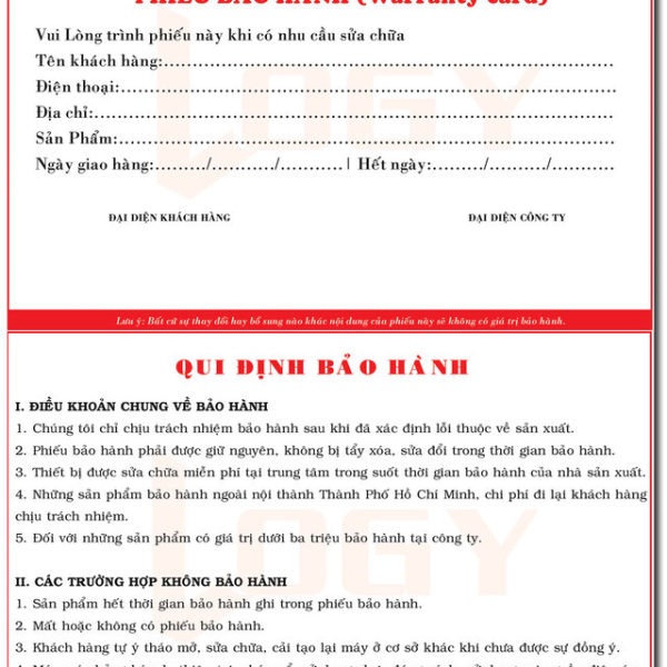 Phiếu bảo hành giấy