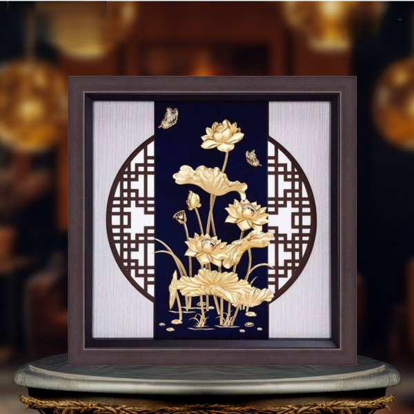Tranh Hoa Sen Mạ Vàng 24K