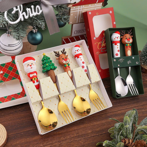 Bộ Thìa Nĩa Màu Vàng Kim Hình Noel
